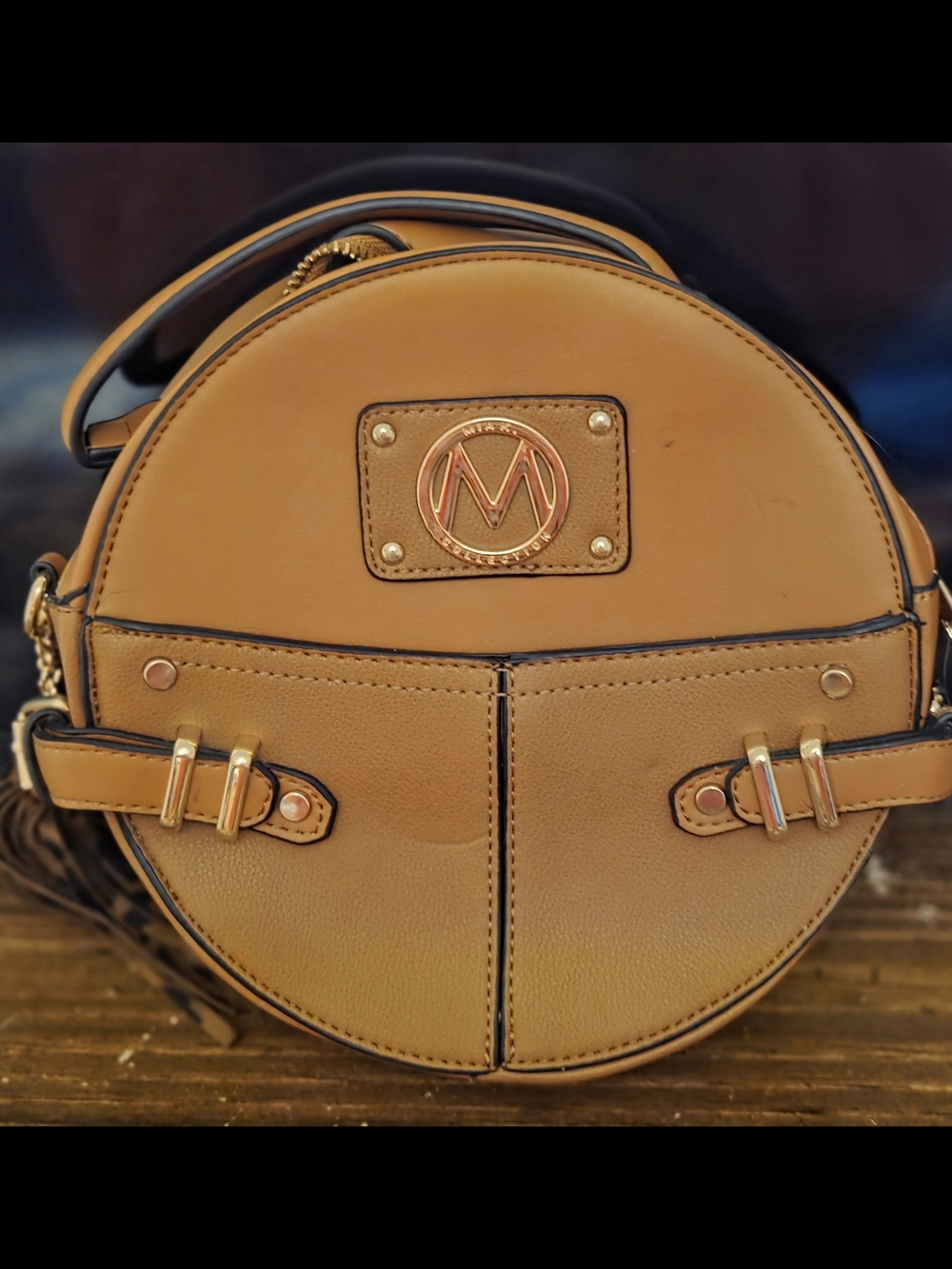 Signature Tan Round Crossbody Clutch